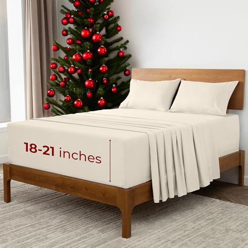 Mellanni Extra Deep Queen Sheets - 4 PC Iconic Collection Bedding - Hotel Luxury, Ultra Soft, Cooling Bed Sheets - Wrinkle, Fade, Stain Resistant (Queen, Golden Ivory) | Amazon (US)