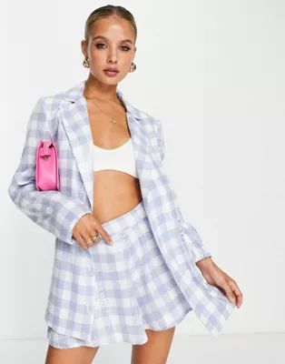 ASOS DESIGN sequin double breasted suit blazer in blue plaid | ASOS (Global)