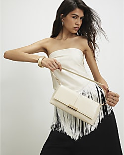 Cream Flap Over Clutch Bag | River Island UK & IE