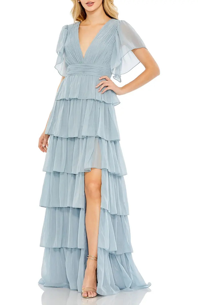 Women’s Tiered Flutter Sleeve V-Neck Maxi Dress | Nordstrom