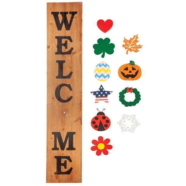 Fox Valley Traders Folding Wooden Welcome Sign, Including 10 Interchangeable Holiday Shapes with ... | Walmart (US)