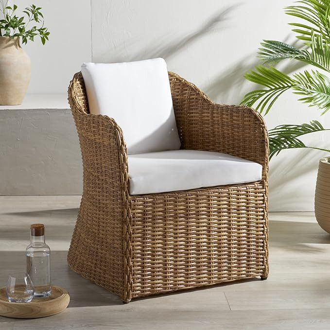 SAFAVIEH Couture Outdoor Collection Melbourne Natural/White Cushion Wicker Patio Dining Chair | Amazon (US)