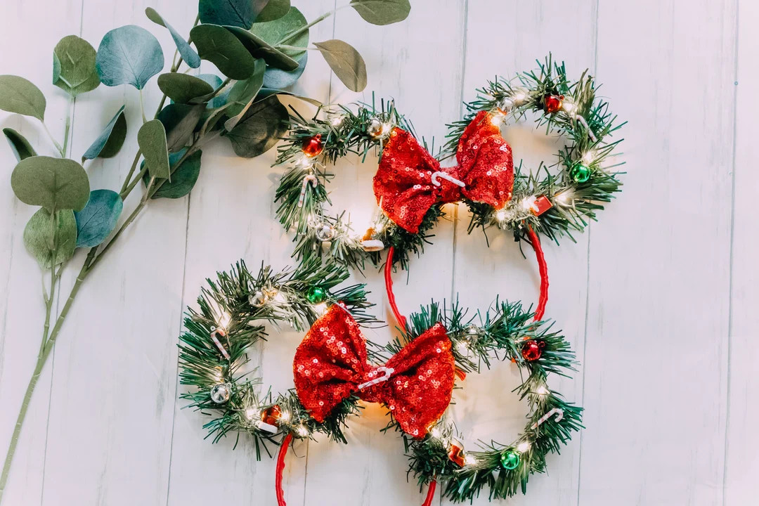 Christmas Tree Wreath Disney Inspired Mouse Ears With - Etsy | Etsy (US)