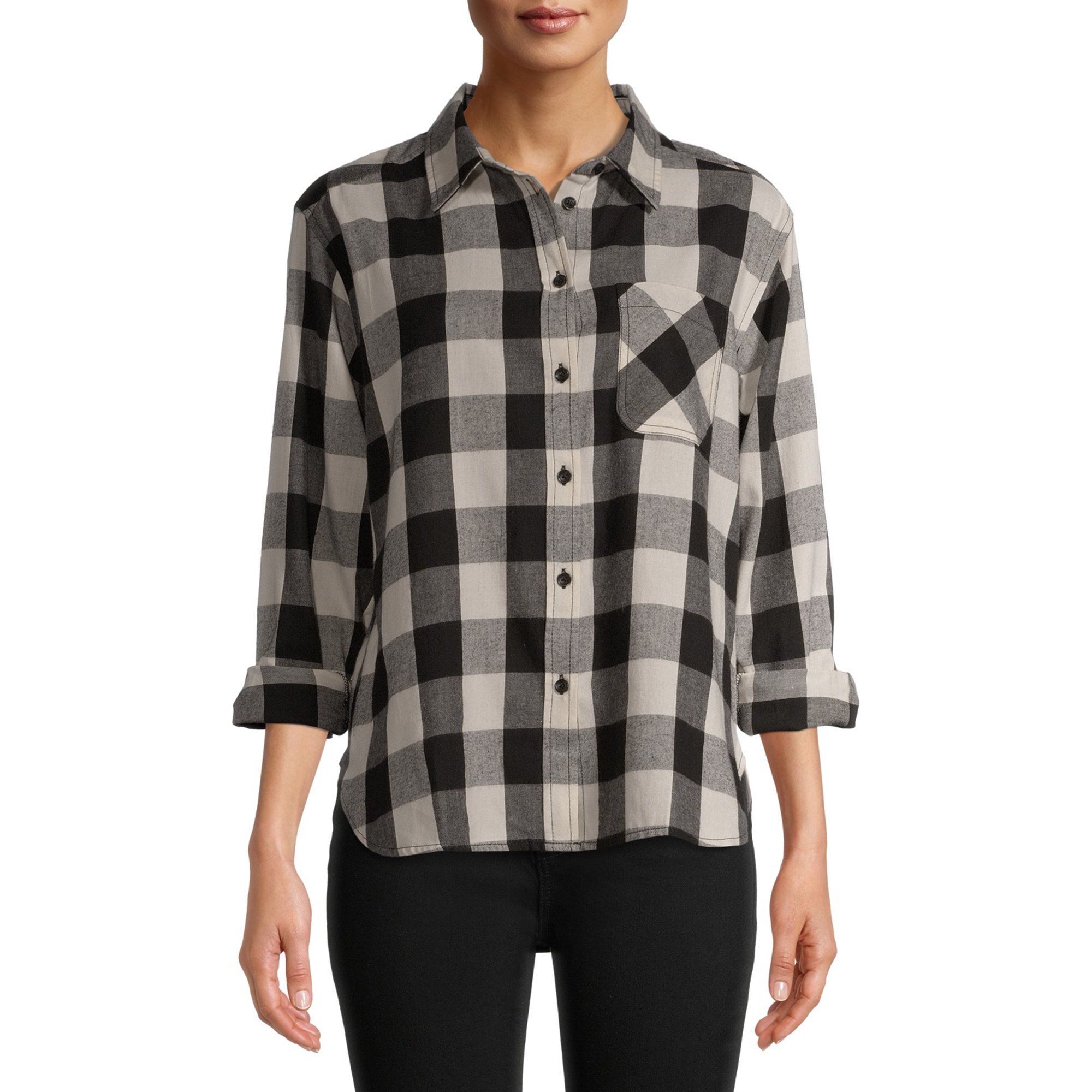 Time and Tru Women's Plaid Button Front Shirt | Walmart (US)