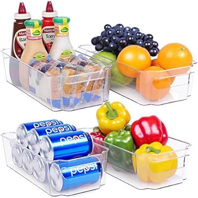Plastic Refrigerator Organizer Bin - 4 Piece Stackable Fridge Organizer Bins for Pantry, Kitchen ... | Amazon (US)