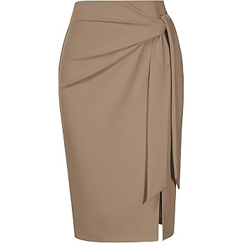 Kate Kasin Women's Skirt Elastic High Waist Bow Tie Knee Length Stretch Bodycon Pencil Skirts wit... | Amazon (US)