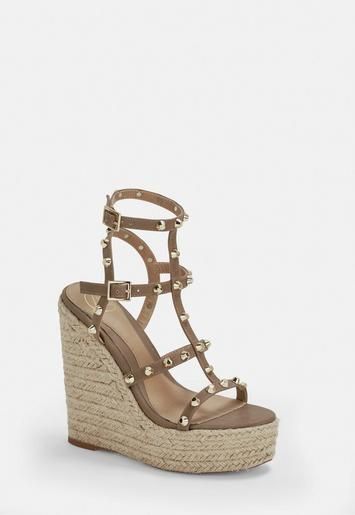 Missguided - Taupe Dome Stud Wedges | Missguided (US & CA)