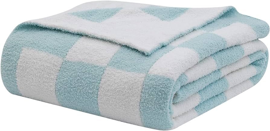Fuzzy Checkerboard Grid Throw Blanket Knitted Soft Cozy Warm Microfiber Blanket Decor for Couch S... | Amazon (US)