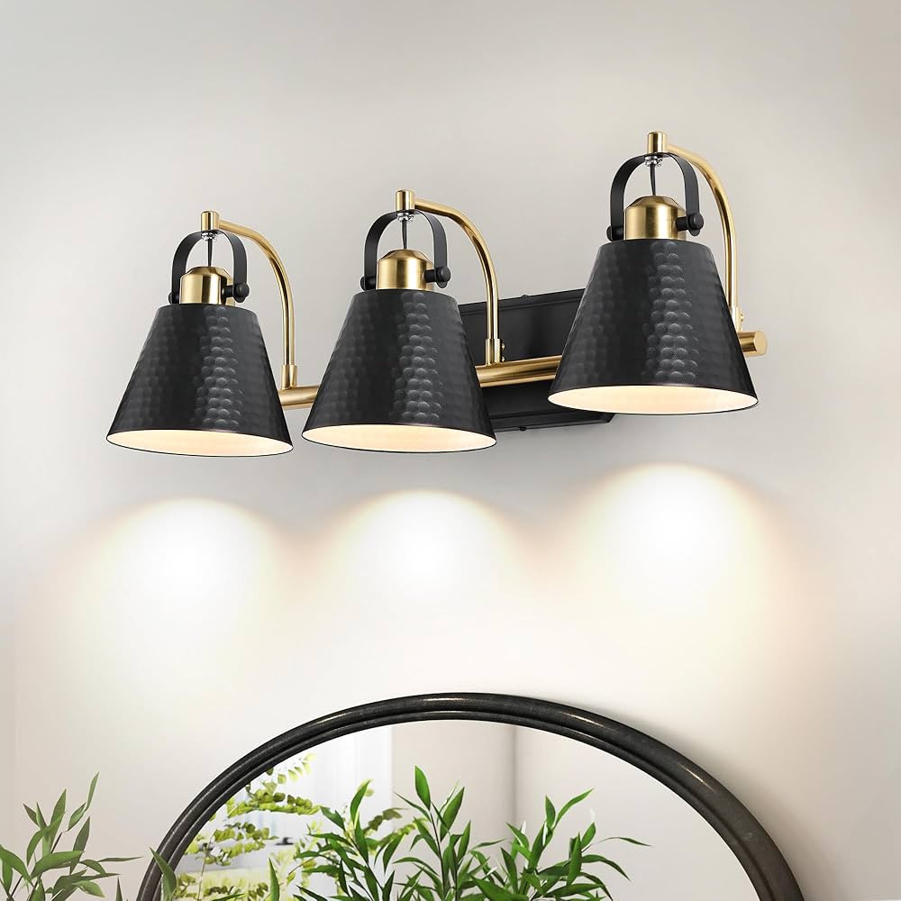 PAZALA Black Gold Vanity Light Fixture - 3 Lights Modern Bathroom Vanity Lights Over Mirror 24 In... | Amazon (US)