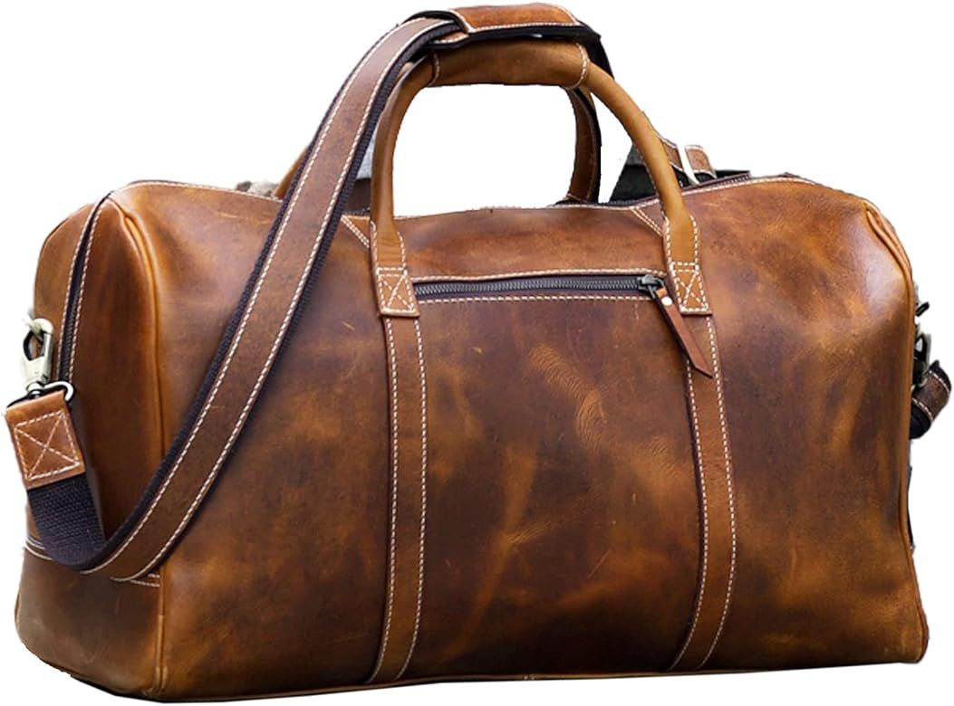 Leather Duffel Bag Travel Gym Sports Overnight Weekend cabin holdall by KomalC (Distressed Tan) | Amazon (CA)