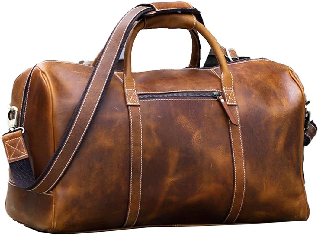 Leather Duffel Bag Travel Gym Sports Overnight Weekend cabin holdall by KomalC (Distressed Tan) | Amazon (CA)