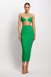 Crystal Ribbed Midaxi Skirt - Green | MESHKI (US & UK)