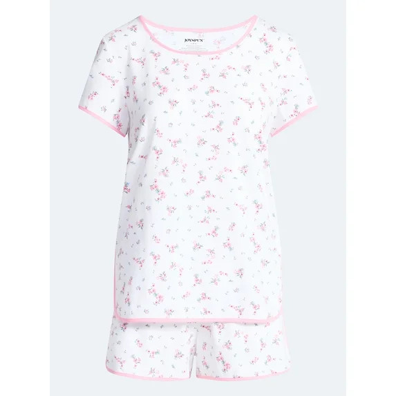 Joyspun Women's Lightweight Short Sleeve Sleep Tee and Shorts Set, 2-Piece, Sizes XS-3X | Walmart (US)
