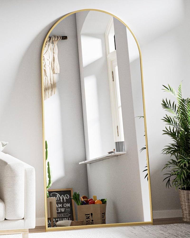 BEAUTYPEAK 71"x30" Arch Floor Mirror, Full Length Mirror Wall Mirror Hanging or Leaning Arched-Top Full Body Mirror with Stand for Bedroom, Dressing Room, Gold | Amazon (US)