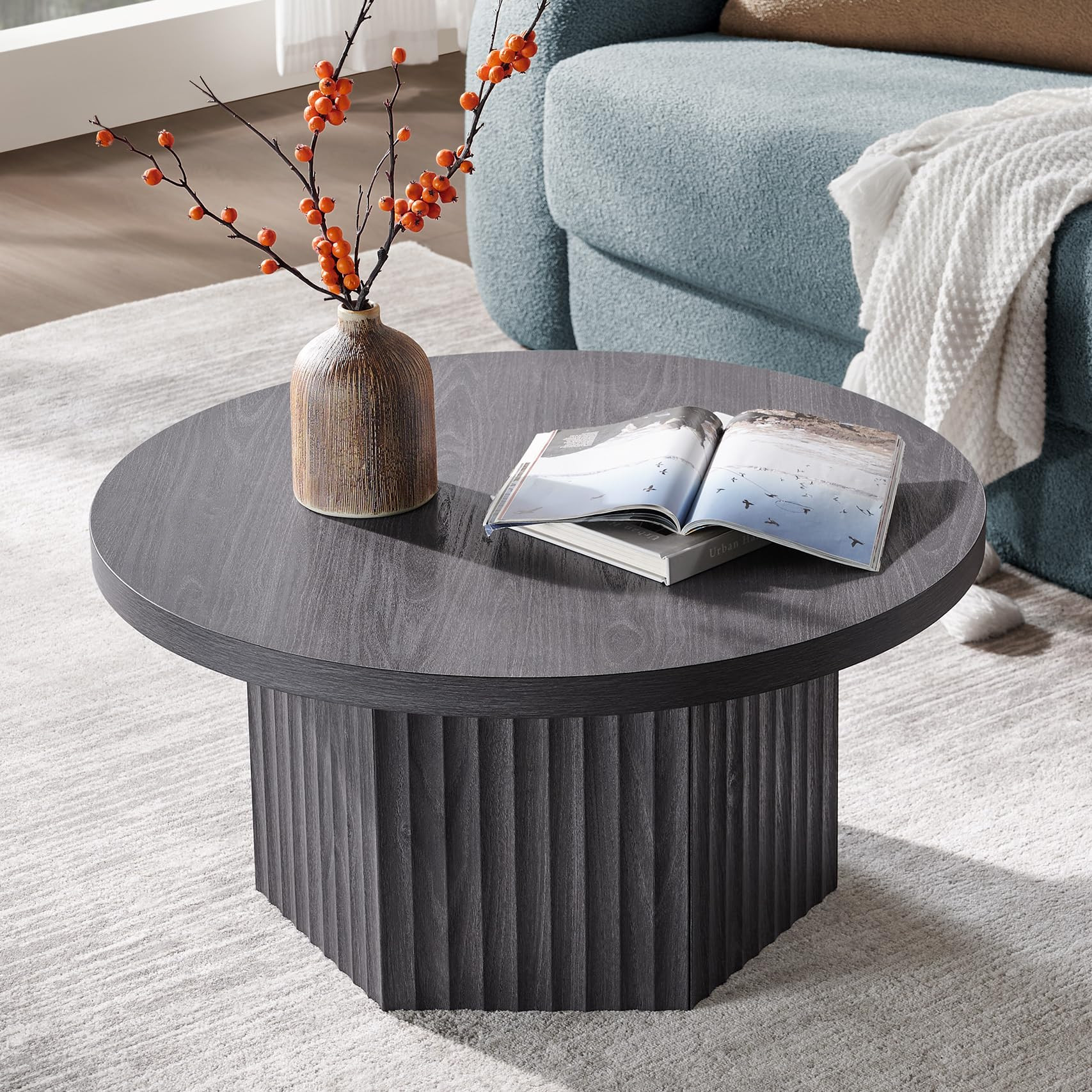 SICOTAS Round Coffee Table for Living Room, Mid Century Modern Fluted Center Coffee Table with St... | Amazon (US)