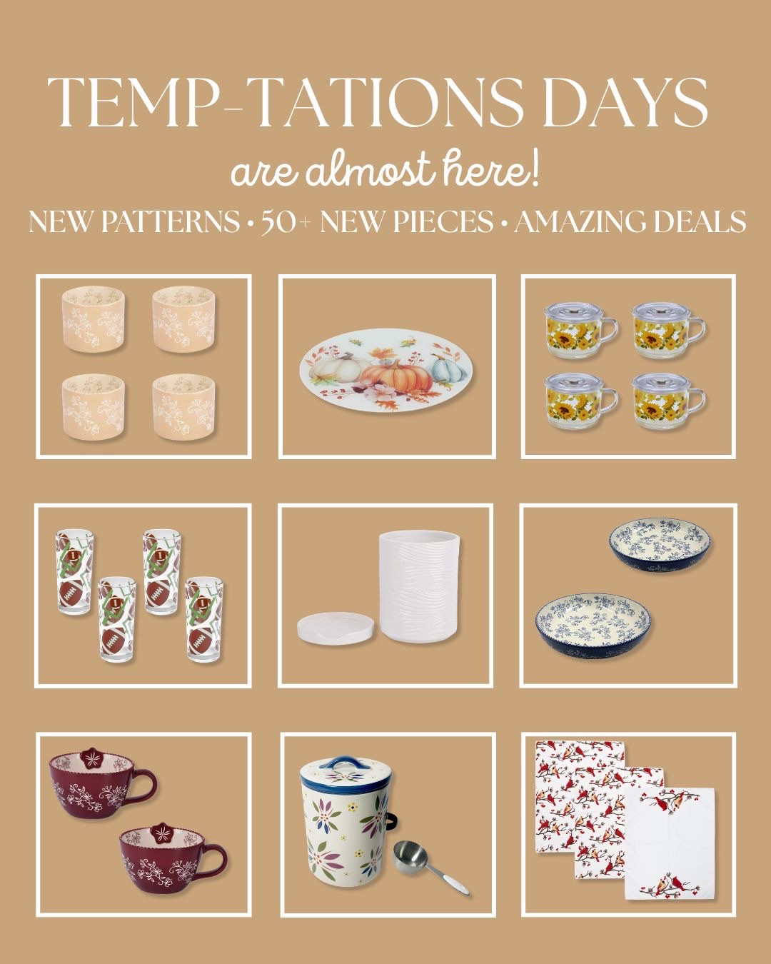 I’m so excited to give you a sneak peek of what’s coming for Temp-tations Days starting Tuesday, September 1st! Throughout the month, I’ll be bringing you 50+ new items, including new Football pieces, the return of Pumpkin Patch (just in time for fall!), plenty of Birchwood and Thanks & Giving, and even more Floral Lace Cranberry by popular request! 🏈 🎃 ♥️ And that’s only the beginning - there’s so much more Temp-tations Days fun that I can’t wait to share with you! Get ready to shop all September long!

#LTKHome #LTKfoodie #LTKSeasonal