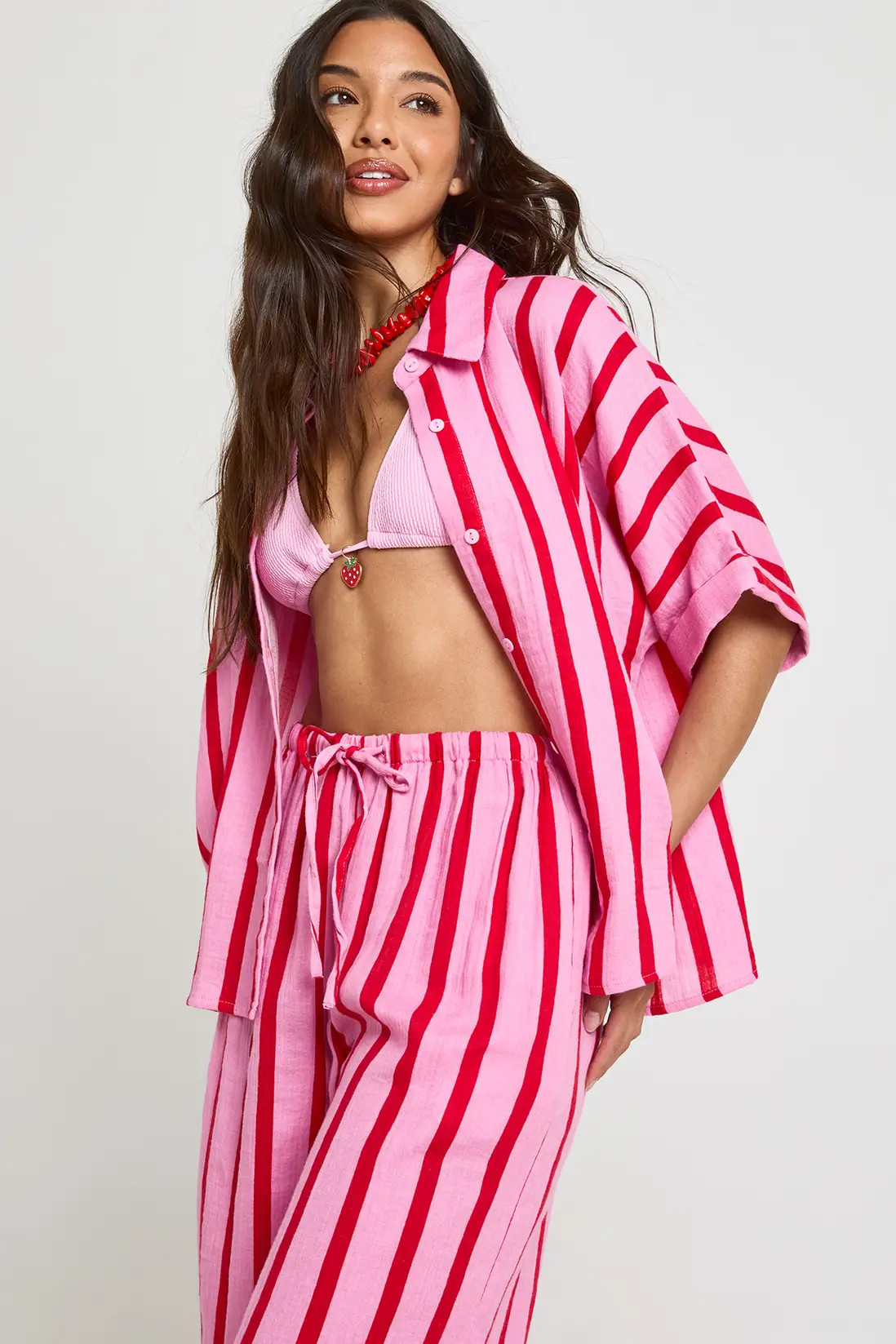 Pink Stripe Cheesecloth Boxy Beach Shirt | Boohoo | Boohoo.com (UK & IE)