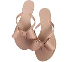 Mtzyoa Women Flip-Flops Flat Sandals Jelly Bow Beach Flat Rivets Rain Cute Dressy Summer Sandals | Amazon (US)