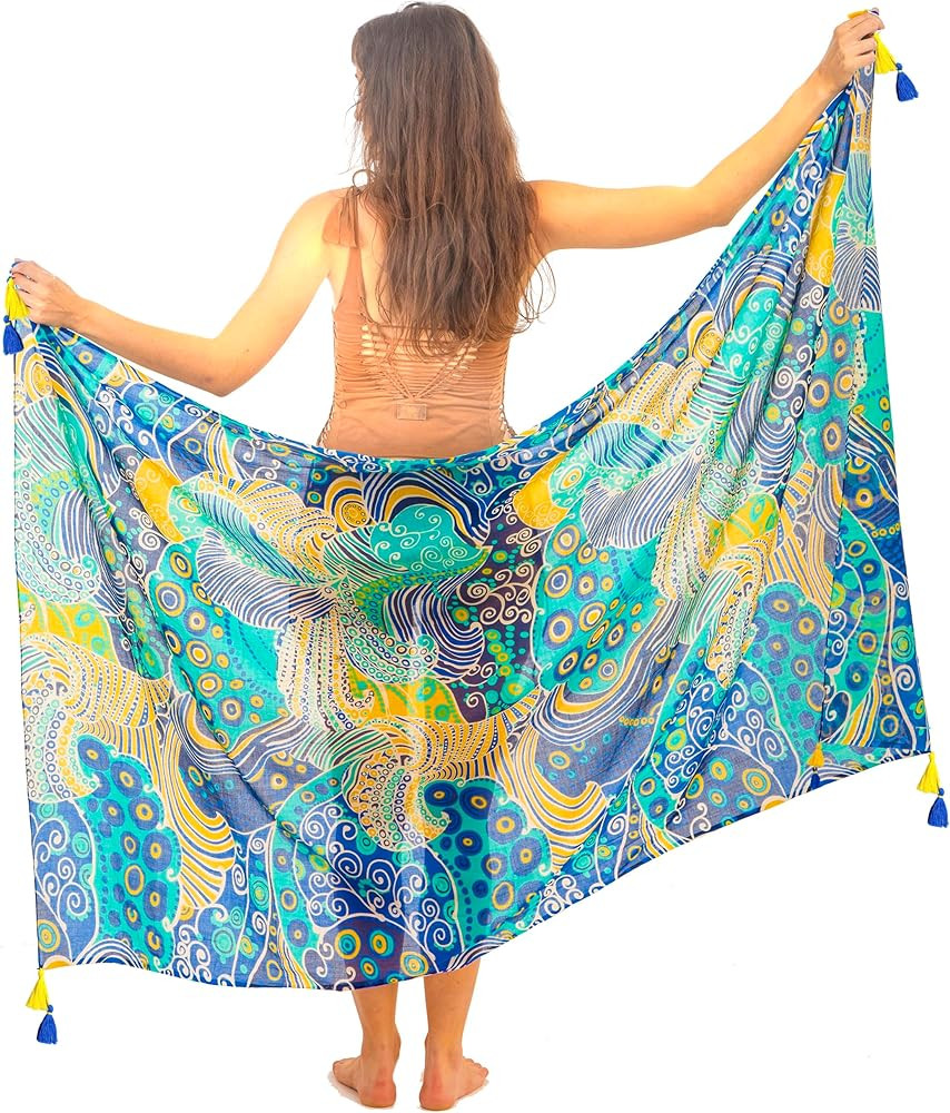 Long Sarong for Women Smooth and Silky Cotton Beach Pareo Bikini Swimsuit Cover Up Tapestry Wall ... | Amazon (US)