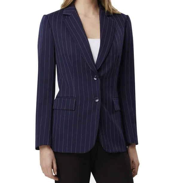 Womens Blazer Navy Notch Collar Striped 4 | Walmart (US)