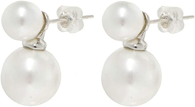 Rakumi Sterling Silver 8-12mm Double Pearl Studs Earrings White | Amazon (US)