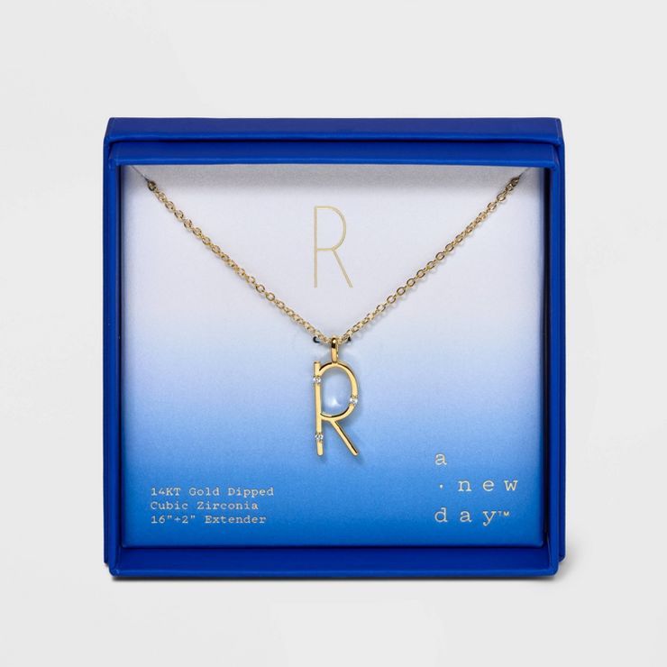 Gold Over Silver Plated Cubic Zirconia Initial Pendant Necklace - A New Day™ Gold | Target
