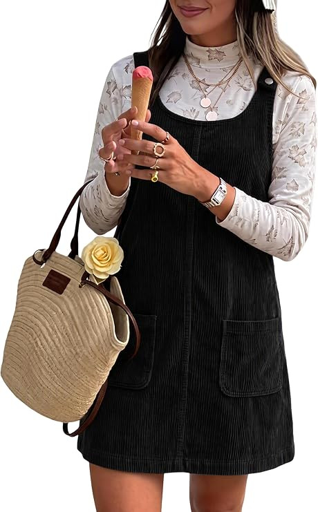 Valiamcep Womens Corduroy Overall Dress Pinafore with Pockets | Amazon (US)