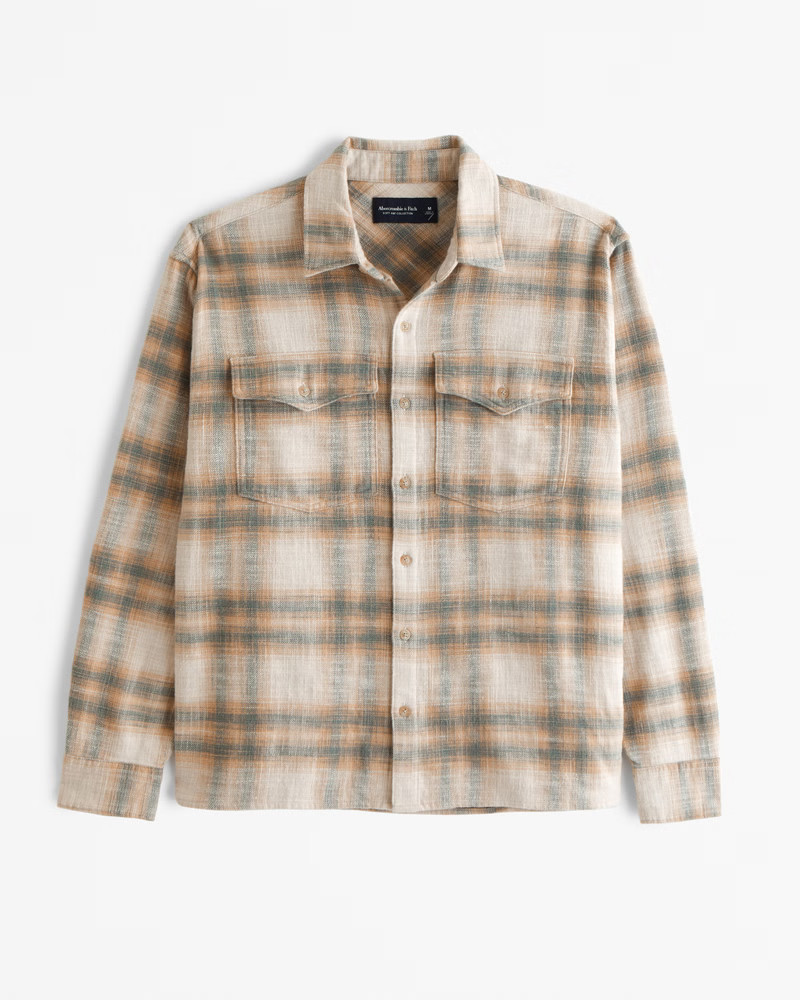 Abercrombie & Fitch Men's Relaxed Flannel in Cream Flannel - Size XS | Abercrombie & Fitch (US)