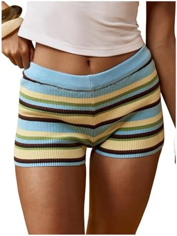 OYOANGLE Women's Y2K Bottom Color Block Striped Ribbed Mini Shorts Elastic Waist Knitted Lounge S... | Amazon (US)