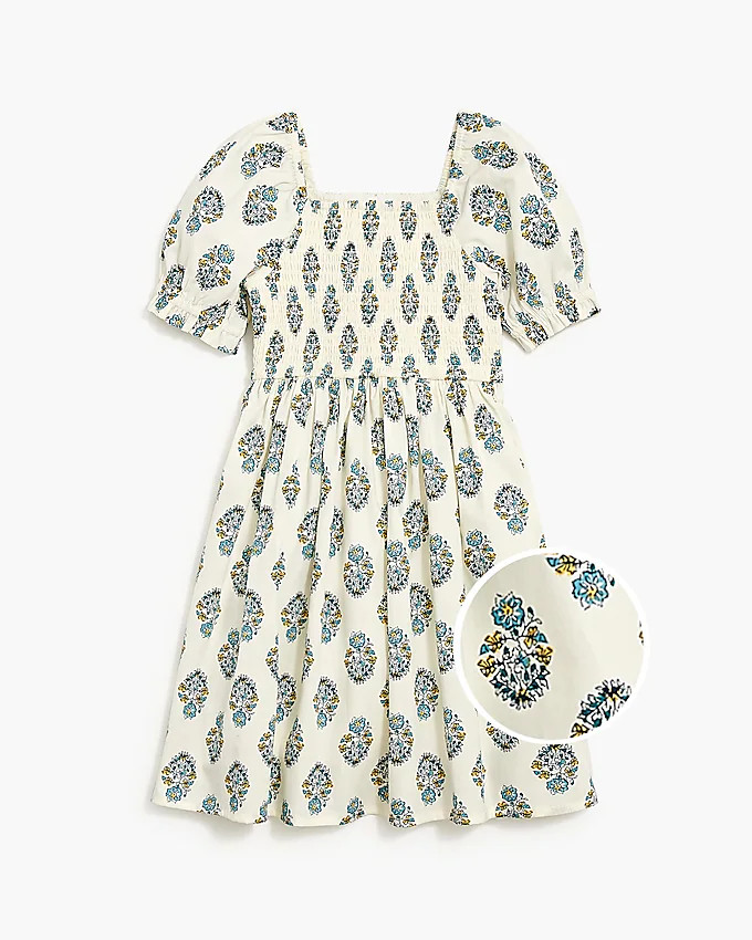 Girls' smocked block-print dress | J.Crew Factory