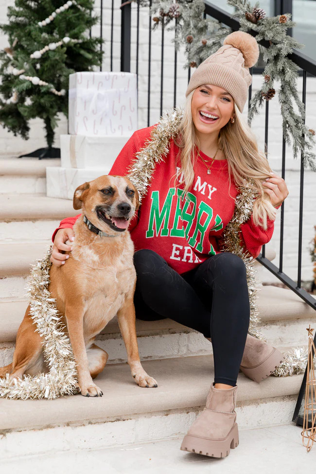 In My Merry Era Red Corded Sweatshirt | Pink Lily