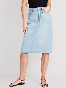 Extra High-Waisted A-Line Midi Jean Skirt for Women | Old Navy (US)