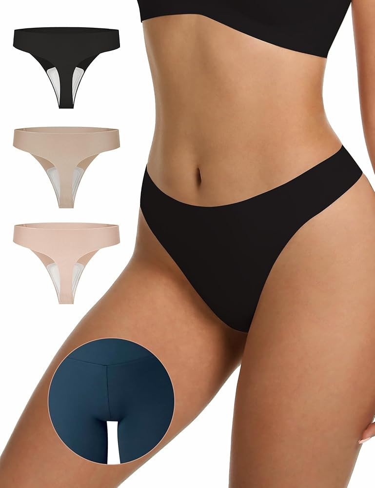 LUCKMEEY Cotton Thongs for Women Seamless Thongs for Women No Show Thong Panty Liners Workout G-S... | Amazon (US)