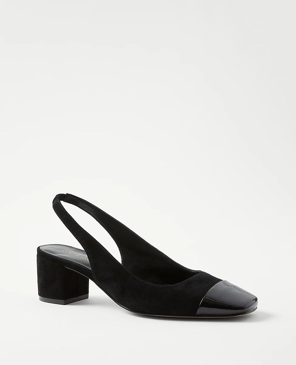 Suede Cap Toe Block Heel Slingback Pumps | Ann Taylor (US)