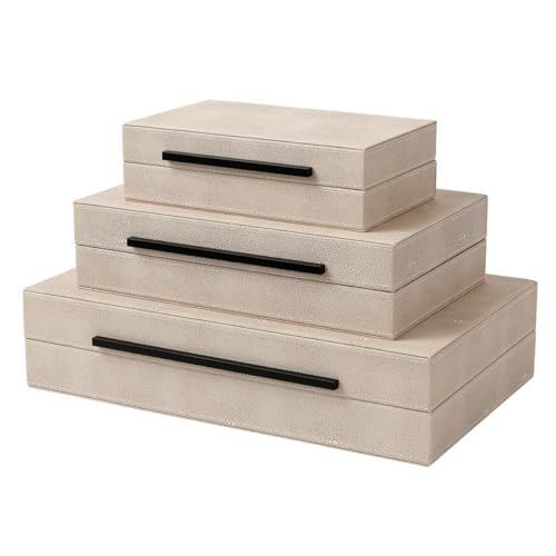 REEMTOO Decorative Boxes with Lids, Set of 3 Faux Leather Decorative Box, Large Modern Nesting Storage Decorative Boxes with Lids for Home Decor, Jewelry Boxes, Photo Boxes, Organizer Box (Ivory) | Amazon (US)