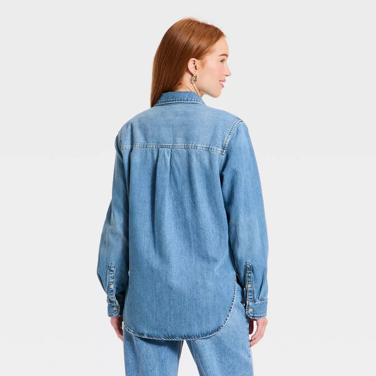 Women's Valentine's Day Relaxed Heart Pocket Denim Shirt - Universal Thread™ Vintage Medium Was... | Target