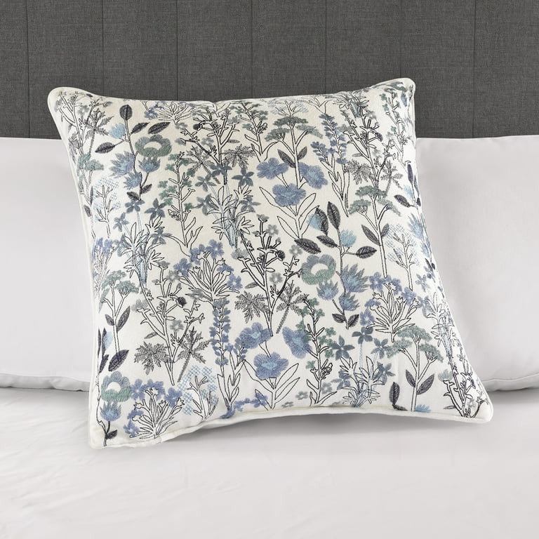 Mainstays 18"x18" Blue Embroidered Floral Decorative Throw Pillow, (1 count) | Walmart (US)