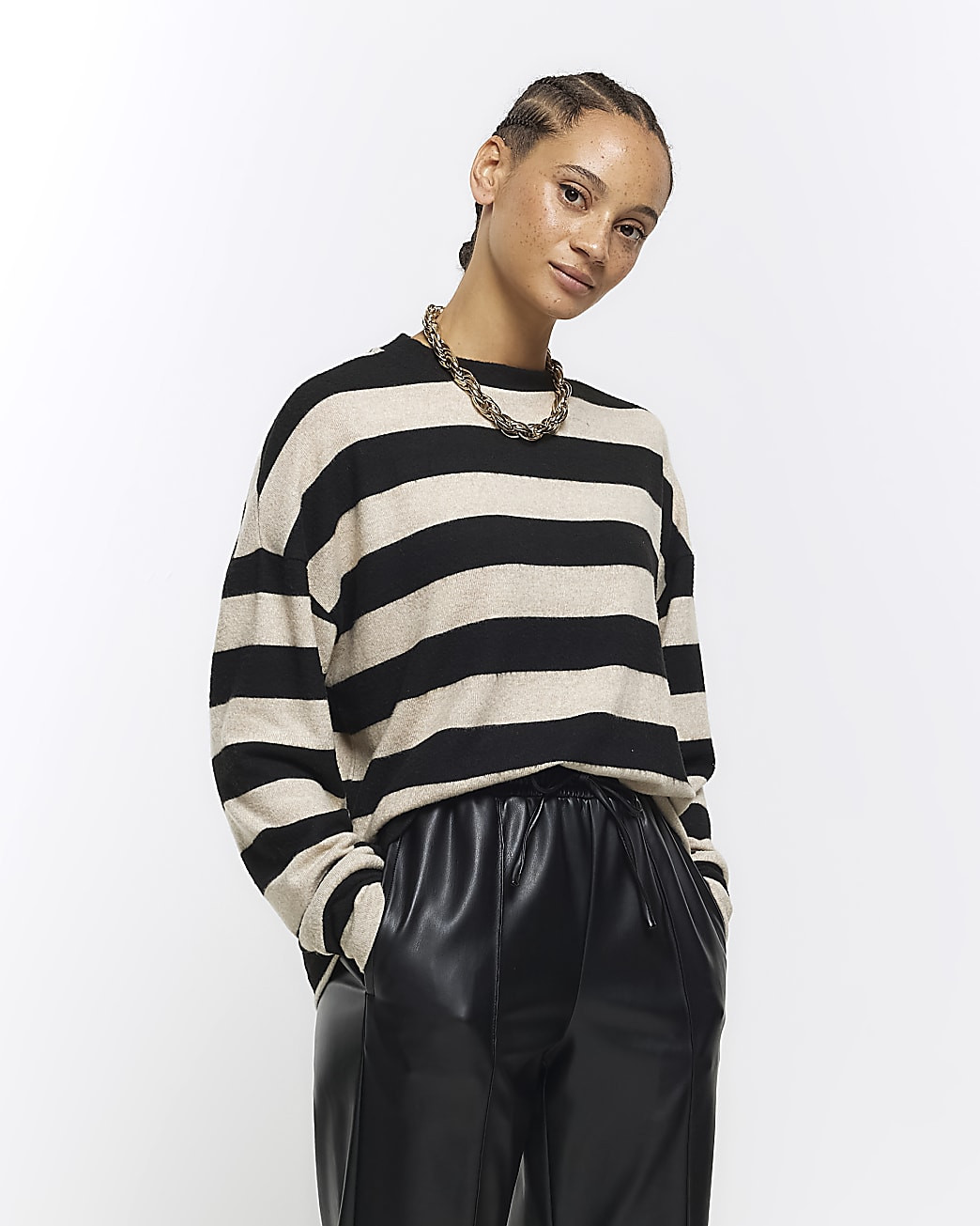 Black stripe cosy sweatshirt | River Island (US)