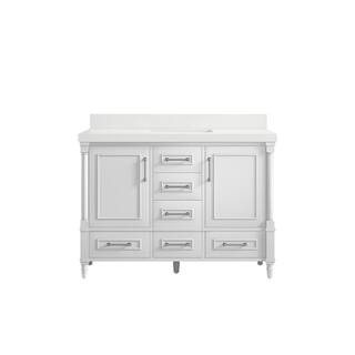 Hudson 48 in. W x 22 in. D x 36 in. H Bath Vanity in White with 2 in. White Quartz Top | The Home Depot