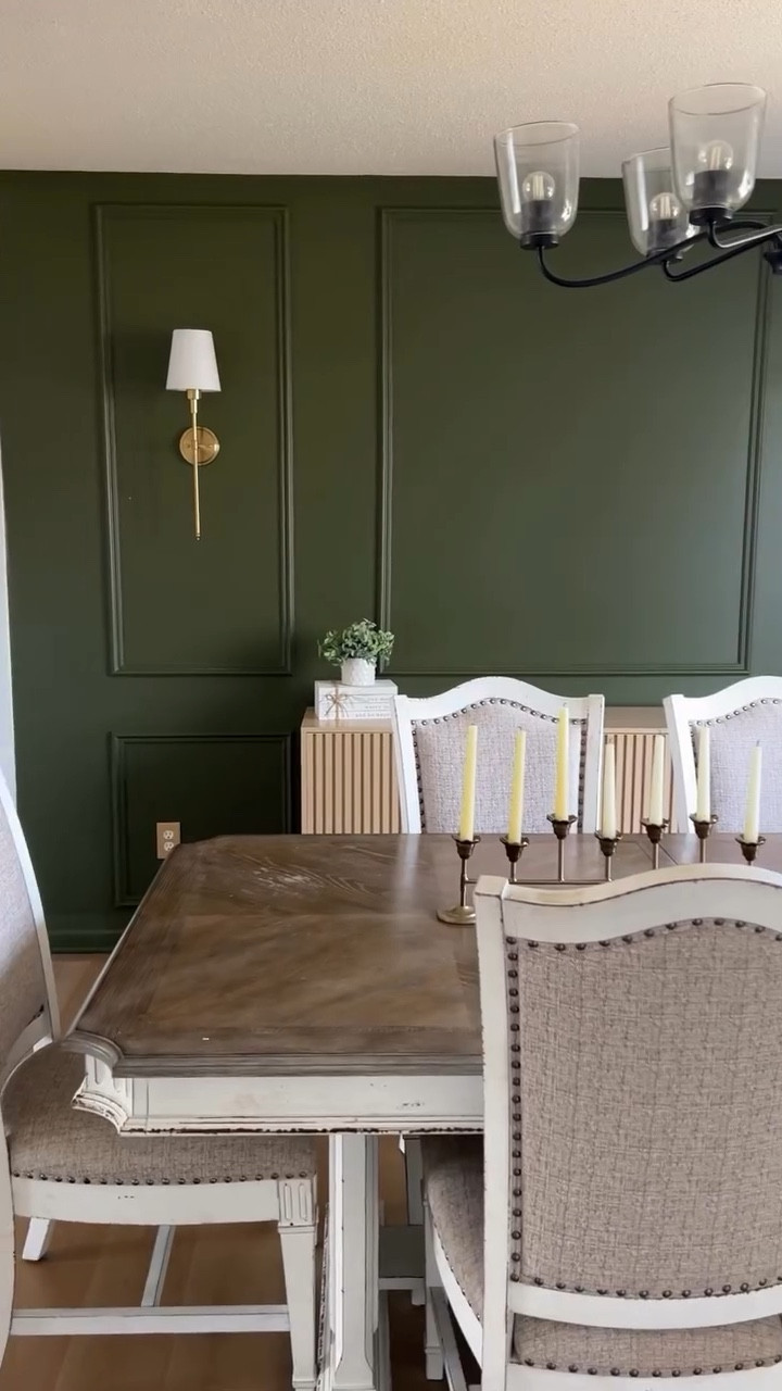 This wall sat blank for months….

Every time I walked past it, I thought this space could feel so much cozier.

But I kept putting it off because I assumed it would require some expensive design project.

Turns out… it didn’t.

Just a little trim, some paint, and a couple sconces later and this dining room finally feels like it has character.

Slowly but surely we’re turning this house into a home 🤍

What project should I tackle next?

#makingahouseahome #budgetfriendlyhome #cozyhome #diyhomeprojects #homeonabudget