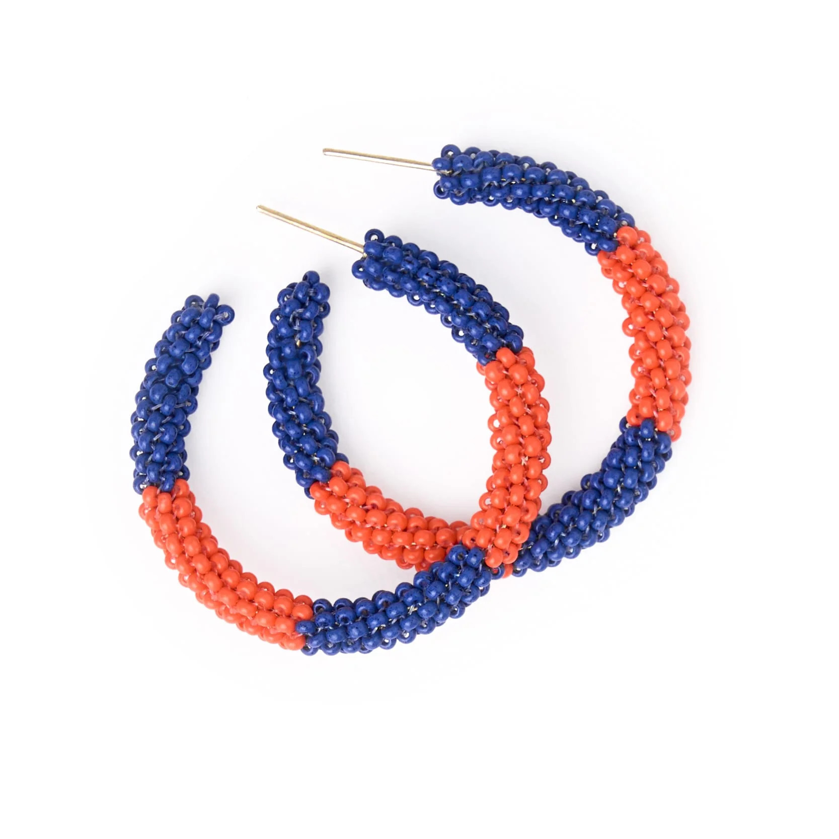 Game Day Beaded Color Block Hoop Earrings Navy + Orange | INK+ALLOY