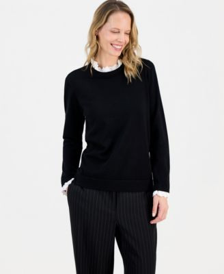 Women's Ruffle-Lace Collar Long-Sleeve Sweater | Macy's