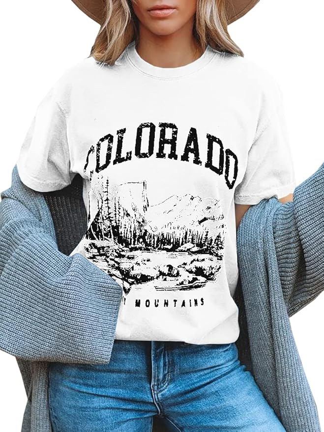 Veatzaer Womens Colorado Rocky Mountains Graphic Cotton T-Shirts Short Sleeve Crewneck Casual Tee... | Amazon (US)