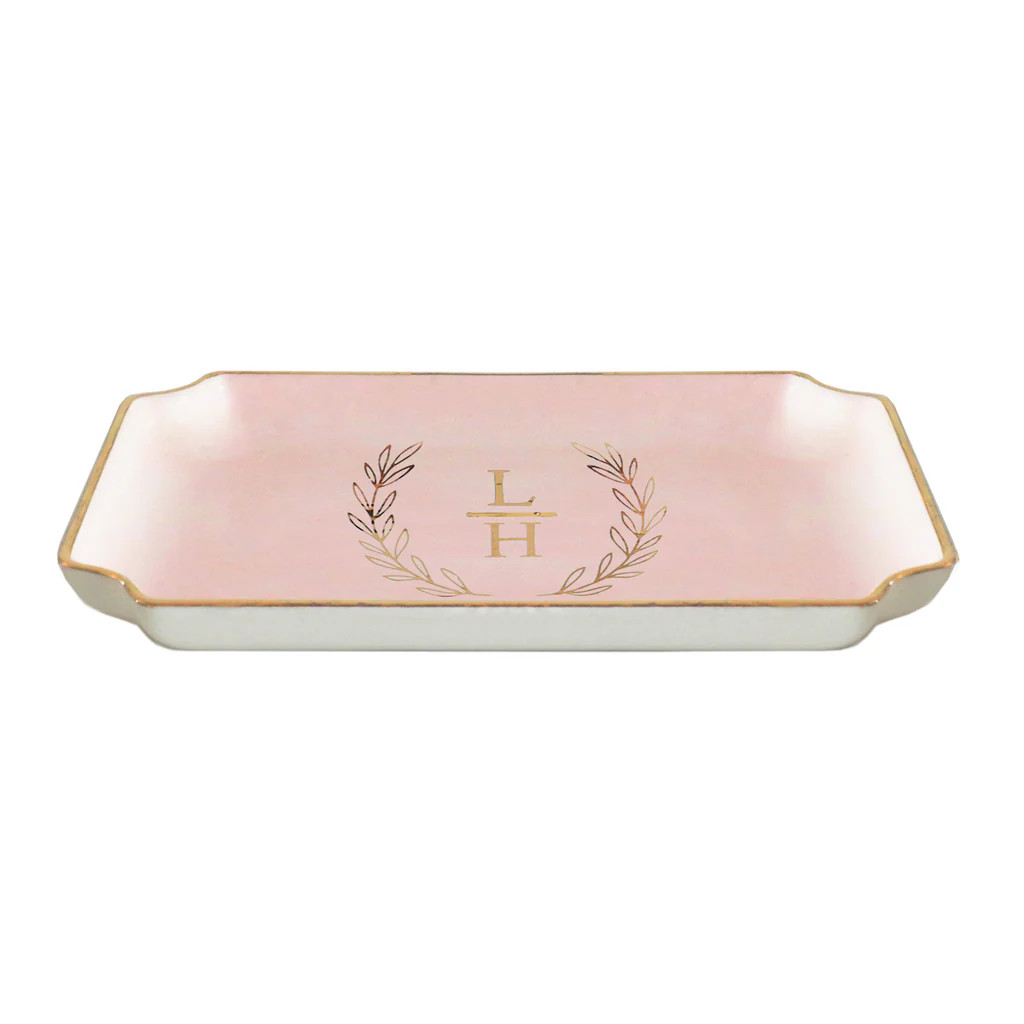 Laurel Wreath Monogram Trays with Gold Accent | Lo Home by Lauren Haskell Designs