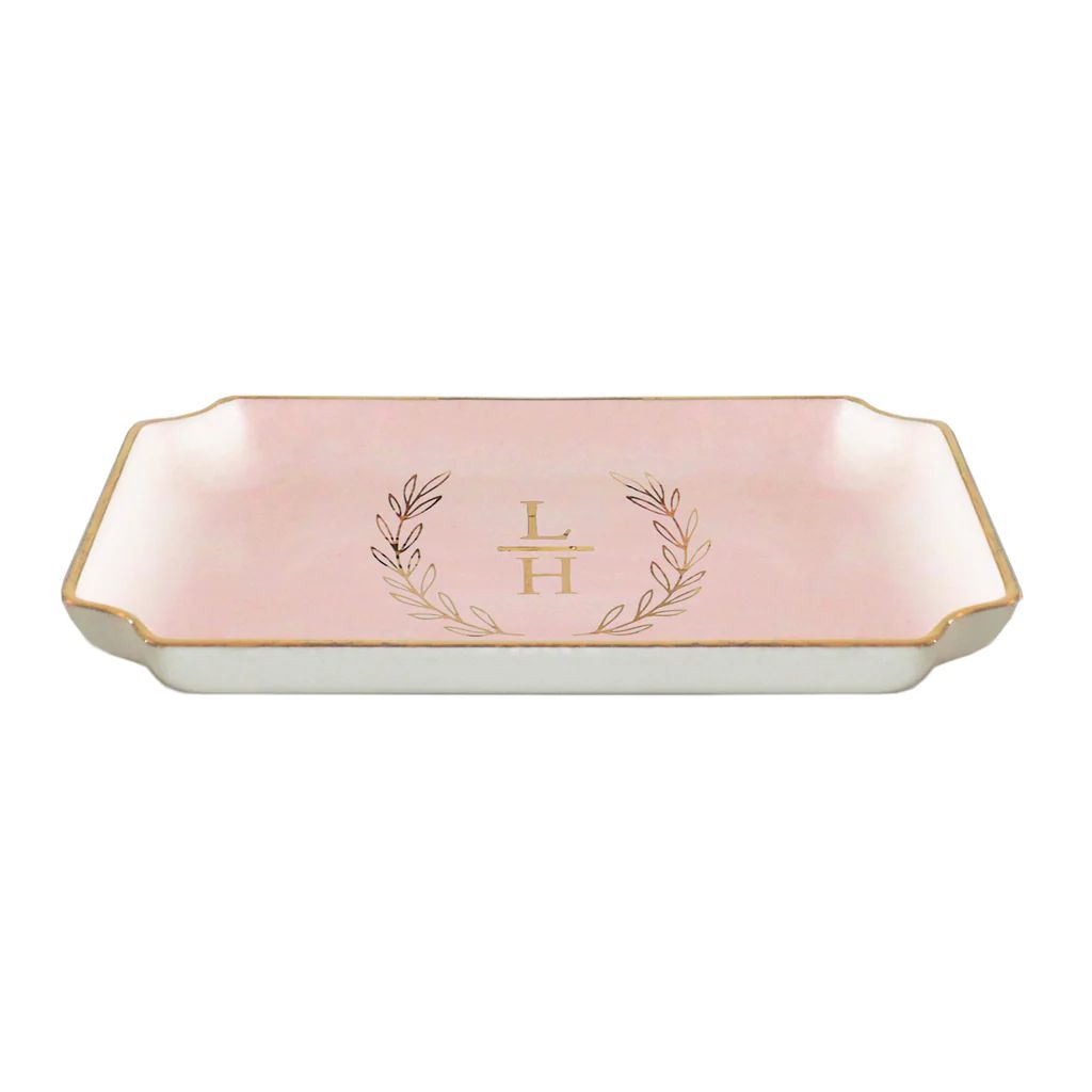 Laurel Wreath Monogram Trays with Gold Accent | Lo Home by Lauren Haskell Designs