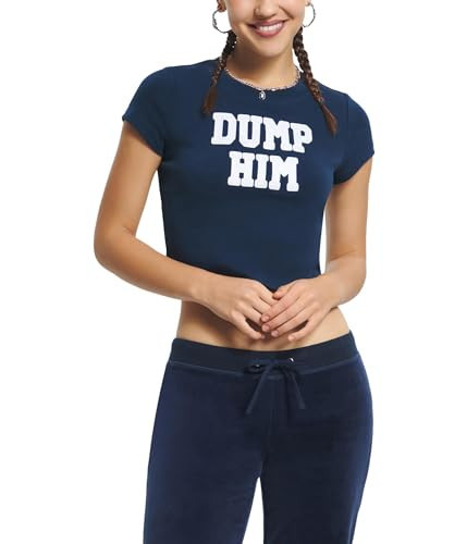 Juicy Couture Women's Dump Him Graphic Baby Tee, Regal Blue | Amazon (US)