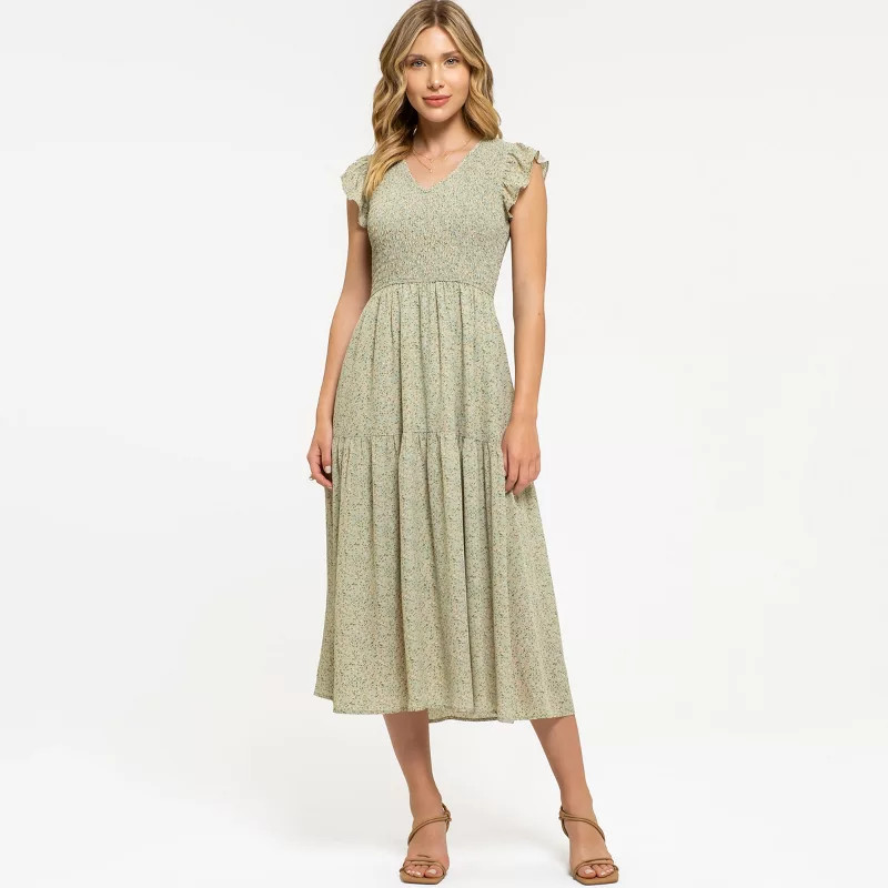 August Sky Women's Smocked Floral V-Neck Dress | Target