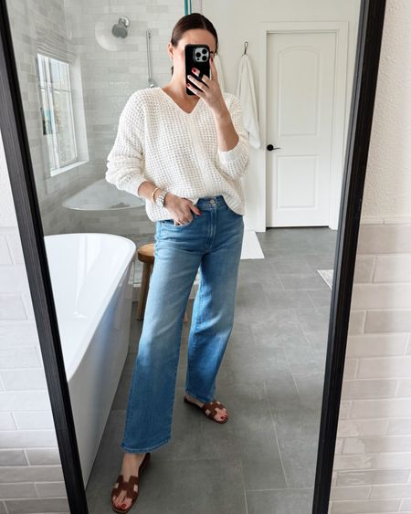 The perfect white sweater does exist! Loving this combo from Ambiance — the top runs tts and the jeans are perfectly soft and stretchy! #ad @shopambiance @ambiancepaseo 

#LTKover40 #LTKstyletip #LTKSeasonal