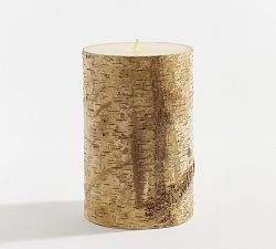 Premium Flickering Flameless Wax Pillar Candles - Textured Birch | Pottery Barn (US)