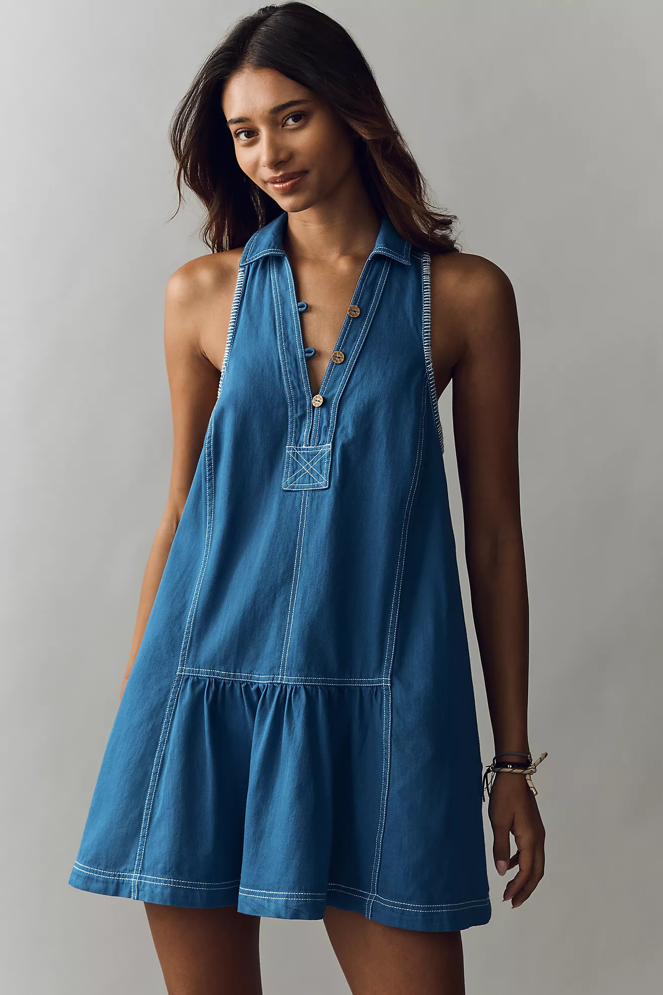 Pilcro Cotton Denim Mini Swing Dress | Anthropologie (US)